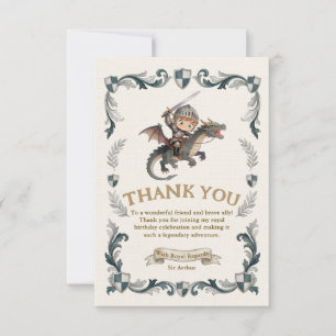 Cute Watercolor Knight Castle Boys First Birthday Thank You Card