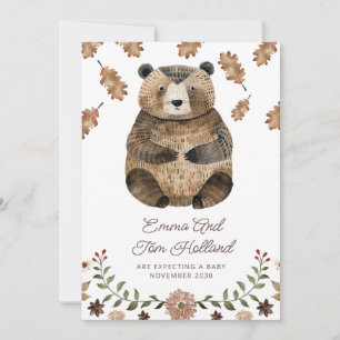 Cute Watercolor Knitted Bear Pregnancy QR Code Announcement