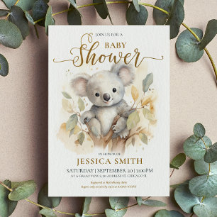 Cute Watercolor Koala Bear Baby Shower Invitation