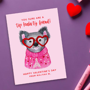 Cute Watercolor Koala Kids Classroom Valentines Card