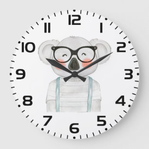 Cute Watercolor Koala with Glasses Large Clock