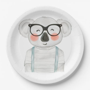 Cute Watercolor Koala with Glasses Paper Plate