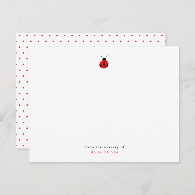 Cute watercolor Lady Bug Girl Thank You Card (Front/Back)