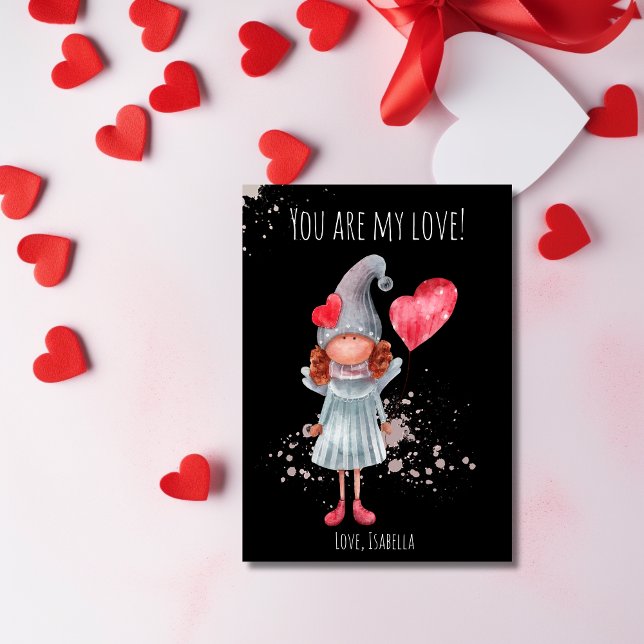 Cute Watercolor Lady Gnome Pun Valentine Holiday Card (Creator Uploaded)