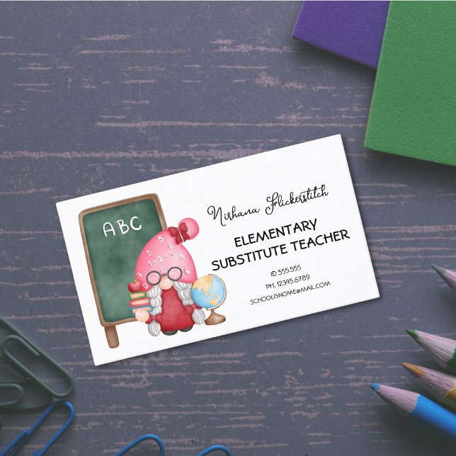 Cute Watercolor Lady Gnome Teacher Business Card (Creator Uploaded)