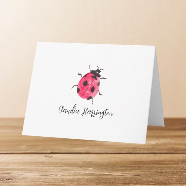 Cute Watercolor Ladybug Hand-Painted Nature Art Note Card (This red and black ladybug is a tiny piece of nature art -- it was lovingly hand-painted on paper.)
