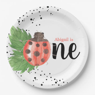 Cute Watercolor Ladybug Polka Dots 1st Birthday Paper Plate