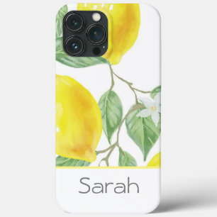 Cute Watercolor Leaves Lemon Monogrammed iPhone 13 Pro Max Case