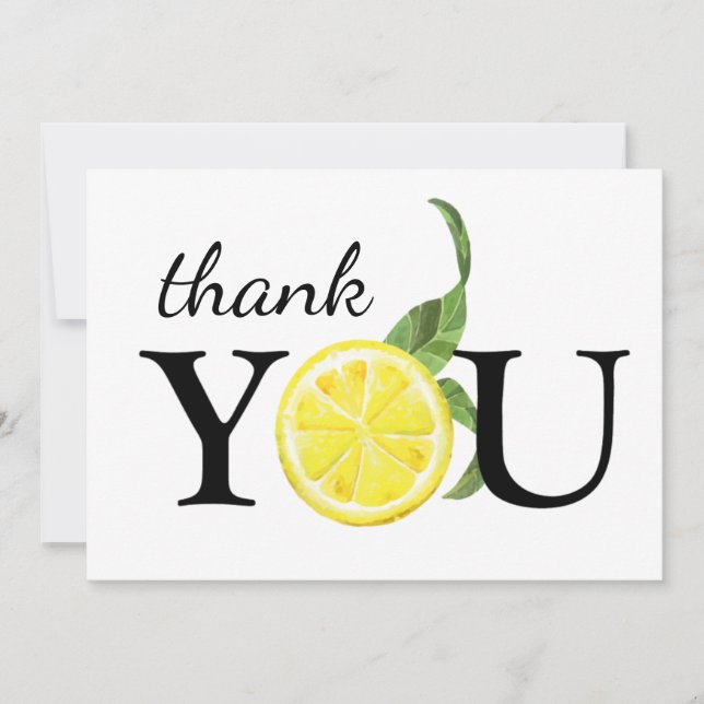 Cute Watercolor Lemon Thank You Card (Front)