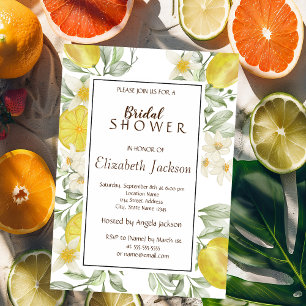Cute Watercolor Lemons Flowers Invitation
