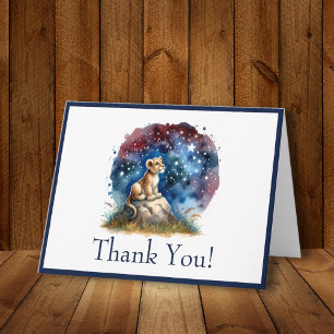 Cute Watercolor Lion at Night Border Thank You Note Card