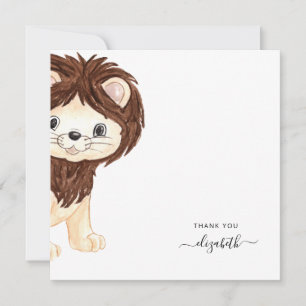 Cute Watercolor Lion Blank Baby Shower Thank You