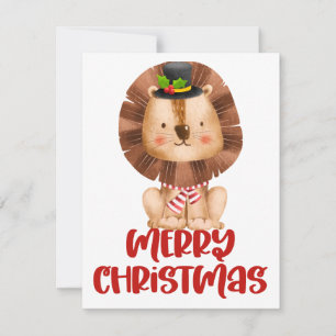 Cute Watercolor Lion Christmas Card