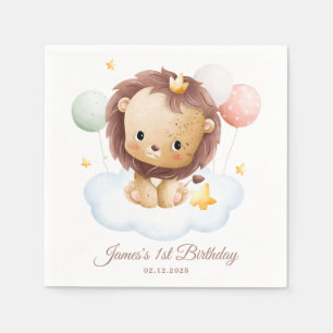 Cute Watercolor Lion Prince Kids Birthday Napkin