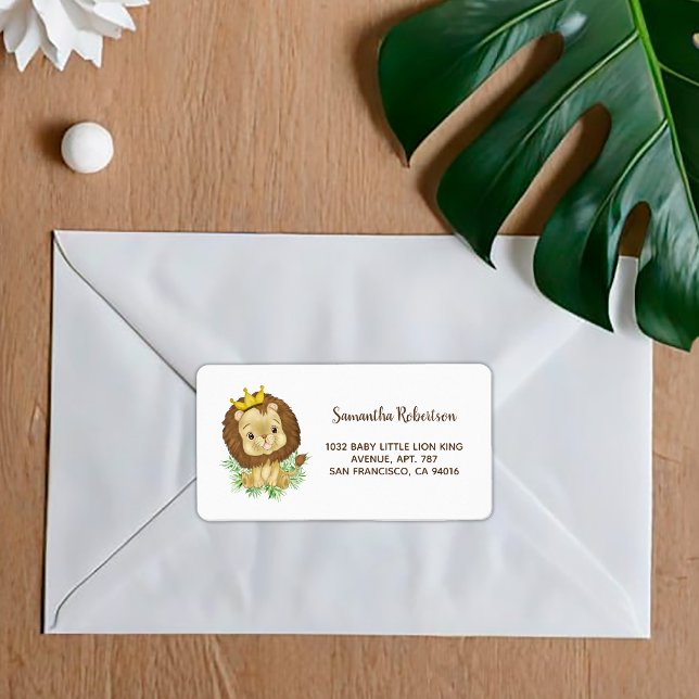 Cute Watercolor Lion Safari Animal Baby Shower Label (Creator Uploaded)