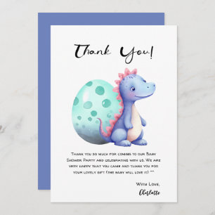 Cute Watercolor Little Dinosaur Baby Shower Thank You Card