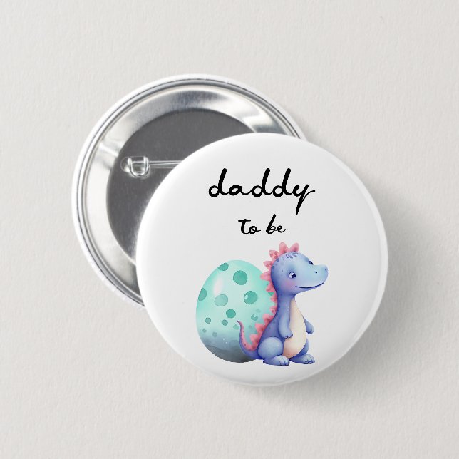 Cute Watercolor Little Dinosaur Daddy-to-be Button (Front & Back)