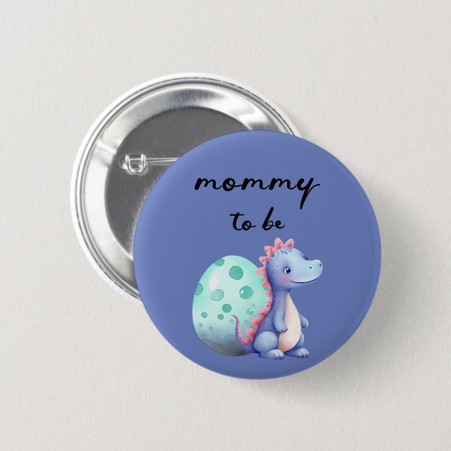 Cute Watercolor Little Dinosaur Mummy-to-be Button (Front & Back)