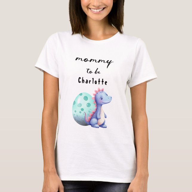 Cute Watercolor Little Dinosaur Mummy-to-be T-Shirt (Front)