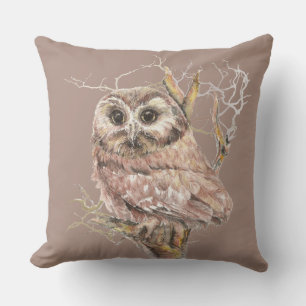 Cute Watercolor Little Owl Bird Nature Art Outdoor Cushion