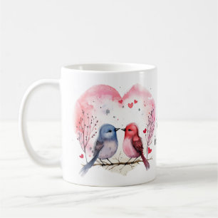 Cute Watercolor Love Birds Happy Valentine's Day Coffee Mug