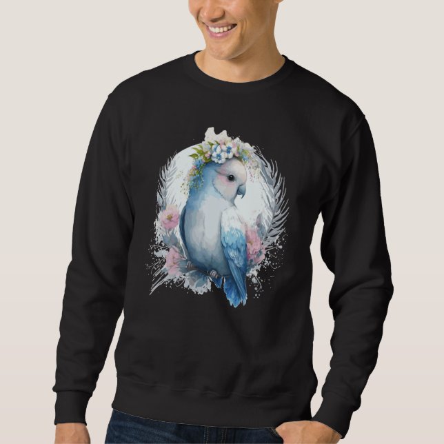 Cute Watercolor Lovebird Bird Flower Crown Pet Bir Sweatshirt (Front)
