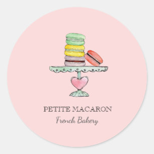 Cute Watercolor Macarons pink bakery Classic Round Sticker