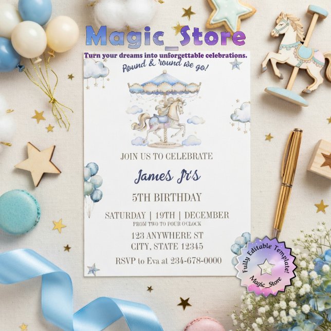 Cute Watercolor Magical Carousel Birthday Party Invitation (Creator Uploaded)