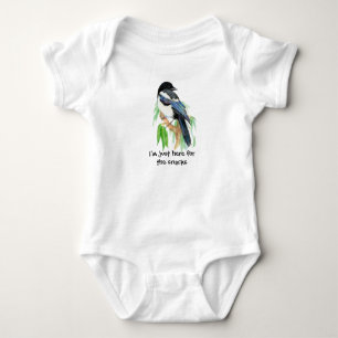 Cute Watercolor Magpie Bird Here for Snacks Baby Bodysuit
