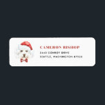 Cute Watercolor Maltese Santa Christmas Return Address Label<br><div class="desc">Complete your holiday cards and invitations with this festive dog-themed address label. It features a cute watercolour Maltese with a Santa hat and a red bow tie. Personalise by adding your name and address. Matching items are available.</div>