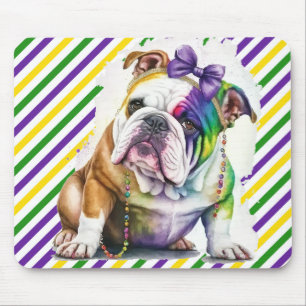 CUTE WATERCOLOR MARDI GRAS BULLDOG DOG MOUSE PAD
