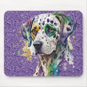 CUTE WATERCOLOR MARDI GRAS DALMATION DOG MOUSE PAD
