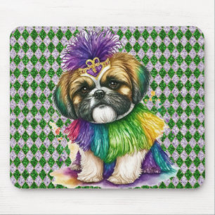 CUTE WATERCOLOR MARDI GRAS SHIH TZU DOG MOUSE PAD