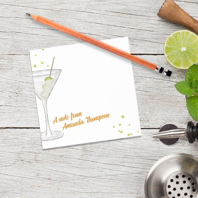 Cute Watercolor Martini Cocktail Custom Post-it Notes (Cute watercolor custom martini cocktail post it notes)