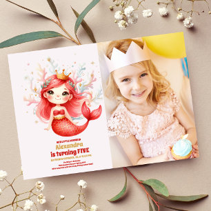 Cute Watercolor Mermaid Birthday Photo Invitation