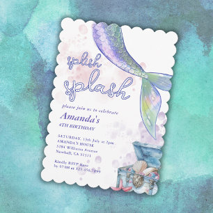 Cute Watercolor Mermaid Birthday Pool Party  Invitation