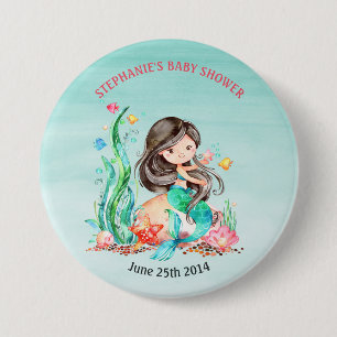 Cute Watercolor Mermaid Under the Sea Baby Shower  7.5 Cm Round Badge