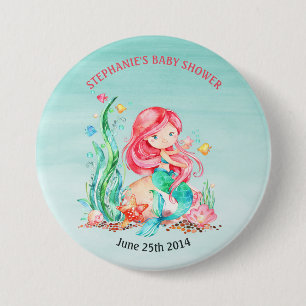 Cute Watercolor Mermaid Under the Sea Baby Shower 7.5 Cm Round Badge