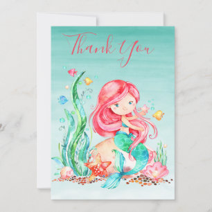 Cute Watercolor Mermaid Under the Sea Baby Shower Card
