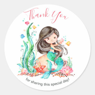 Cute Watercolor Mermaid Under the Sea Baby Shower  Classic Round Sticker