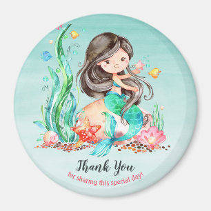 Cute Watercolor Mermaid Under the Sea Baby Shower Magnet