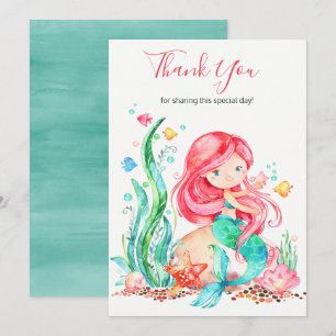 Cute Watercolor Mermaid Under the Sea Baby Shower Thank You Card