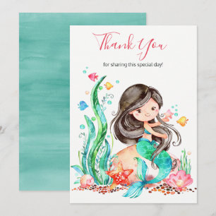 Cute Watercolor Mermaid Under the Sea Baby Shower  Thank You Card