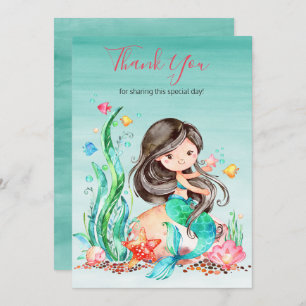Cute Watercolor Mermaid Under the Sea Baby Shower  Thank You Card