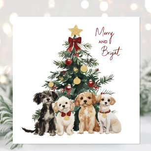 Cute Watercolor Merry & Bright Dogs Christmas Card