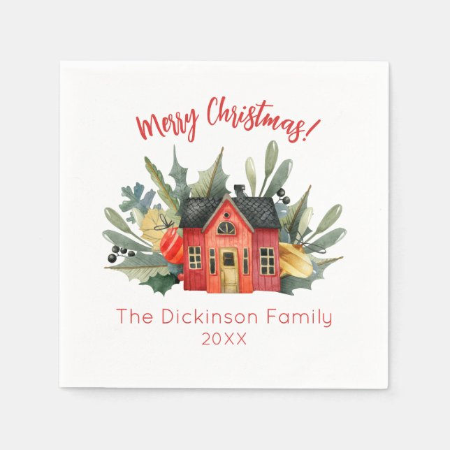 Cute Watercolor Merry Christmas Napkins (Front)