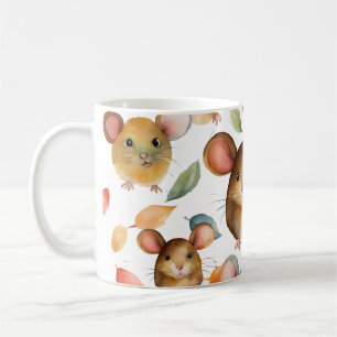 Cute Watercolor Mice and Autumn Leaves Pattern Coffee Mug