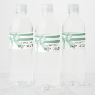 Cute Watercolor Mint Bow Baby Shower Water Bottle Label