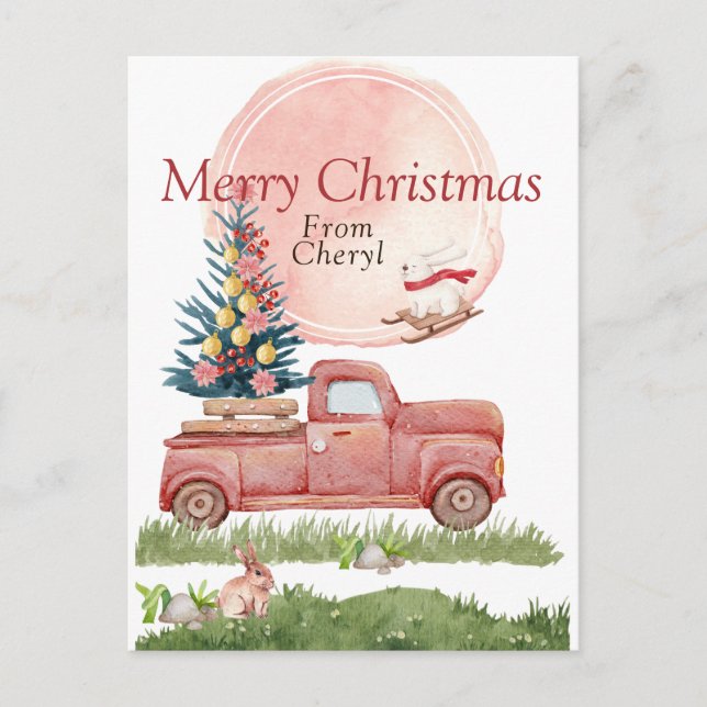 Cute Watercolor Modern Holiday Postcard (Front)