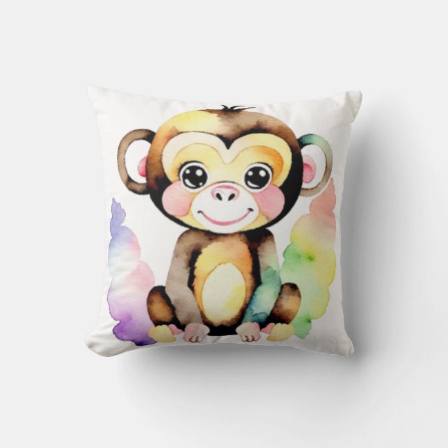 Cute watercolor monkey cushion (Front)